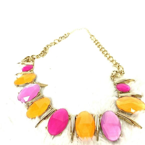 Orange Pink Oval Statement Piece Necklace Career - Picture 5 of 5